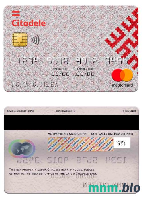 Latvia Citadele bank przykład karty mastercard w formacie PSD